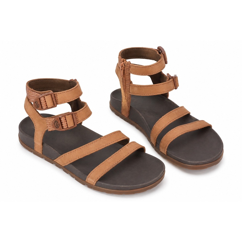 Chaco Juniper Tan Brown Leather Gladiator Strappy Ankle Zip Sandals Womens 8